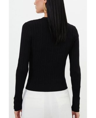 Women's Viscose Blend Rib Military Trim Cardigan