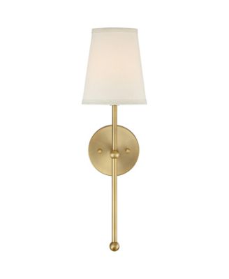 Modern Wall Light Sconces Set of 2 Warm Brass Hardwired 6" Cream Linen Shade for Bedroom House Living Room
