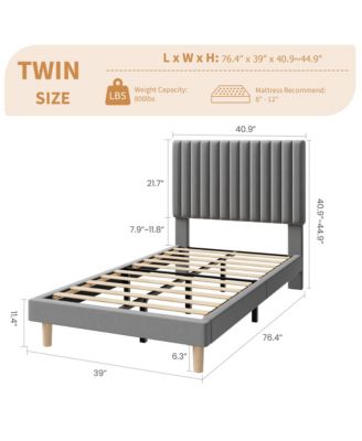 Set of 2 Velvet Upholstered Platform Beds with Adjustable Tufted Headboard – Vertical Channel Design, No Box Spring Needed