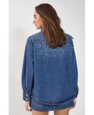 Women's Denim Embellished Long Sleeve Shirt