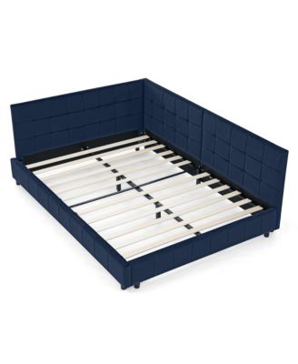 Full Size Velvet Tufted Daybed Backrest Armrest Dark blue