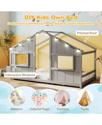 House Bed Montessori Floor Bed with LED Lights