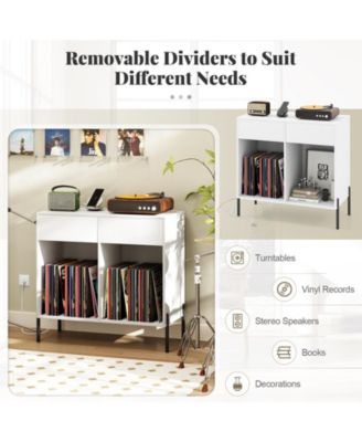 Double Wide Record Player Stand with Power Outlets and Storage