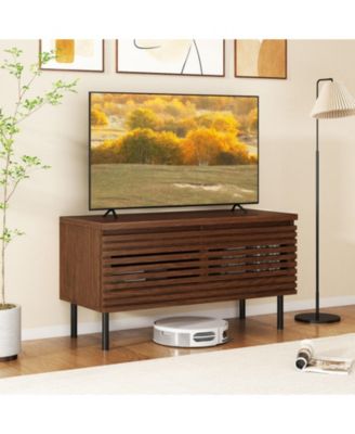 Mid-Century Fluted TV Console with Hidden Compartments and Metal Legs