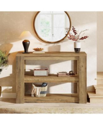 41.34-Inch Console Table, 3-Tier Farmhouse Entryway Table with Storage Shelves, Narrow Sofa Console Behind the Couch