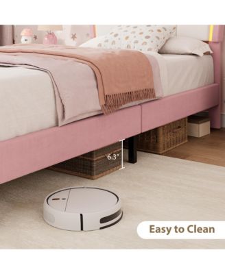 Set of 2 Twin Size Velvet Storage Beds with LED Ambiance - Upholstered Platform Bed Frame with Pull-Out Drawer, No Box Spring Needed