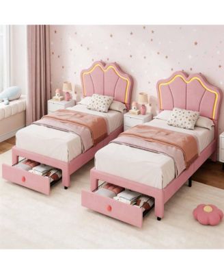 Set of 2 Dreamy Velvet Platform Bed Set with Adjustable Channel-Tufted Headboard – Soft Linen Upholstery, No Box Spring Needed