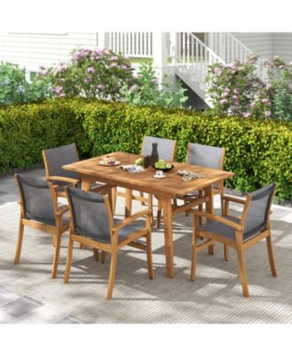 Expandable Acacia Wood Patio Dining Table for 6-8
