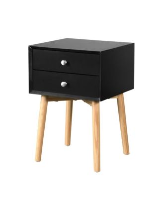 Mid-Century Modern Nightstand with 2 Drawers and Rubber Wood Legs, Bedside Table, Sturdy Storage Cabinet for Bedroom, Study and Living Room