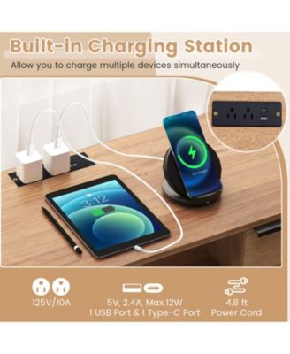 TV Stand with Built-in Charging Station and Enclosed Cabinets for 65 in TVs