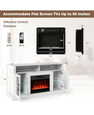 58 in Fireplace TV Stand with LED Lights and Glass Door Cabinets