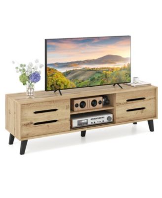 59 in Mid-Century TV Stand with Sliding Doors and Cable Management