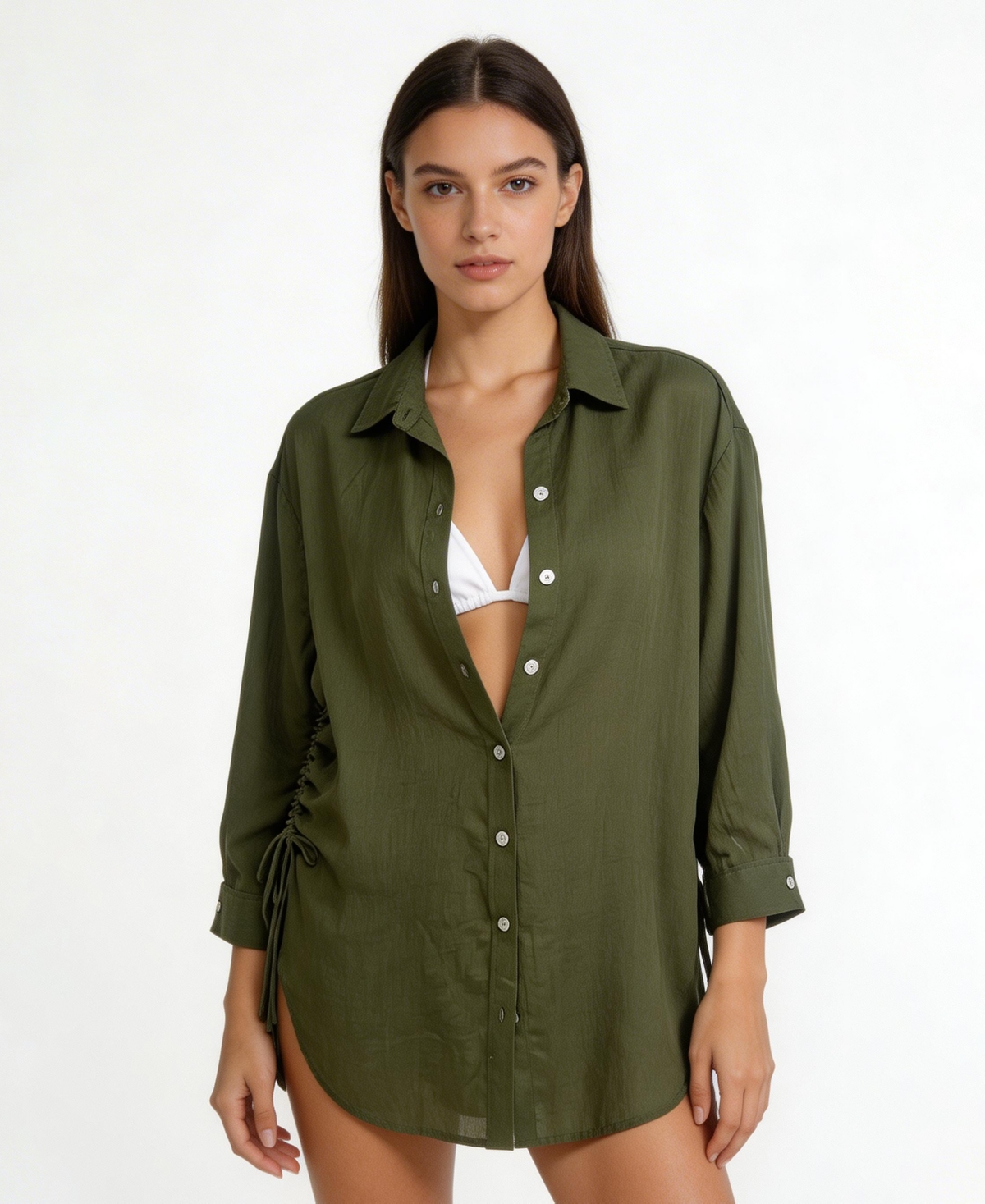 Dotti Women's Long-Sleeve Collared Cover Up Beach Swim Shirt