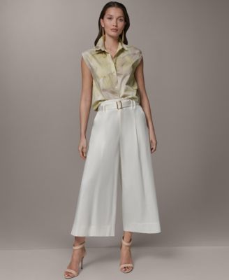 Petite Pleated Wide-Leg Cropped Pants