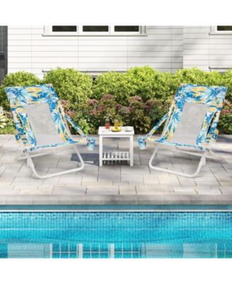 Portable Folding Beach Chair Set of 2 with Storage Pockets