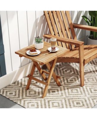 Patio Folding Side Table w/X-shaped Legs Slatted Tabletop for Backyard Outdoor
