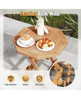 Patio Folding Side Table w/ X-shaped Legs and Slatted Tabletop for Backyard