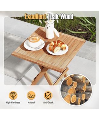 Patio Folding Side Table w/ X-shaped Legs and Slatted Tabletop for Backyard