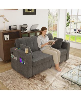 67" Chenille Loveseat Sofa, 2-Seater Couch with Storage, USB Charging and Cup Holders for Living Room and Apartment