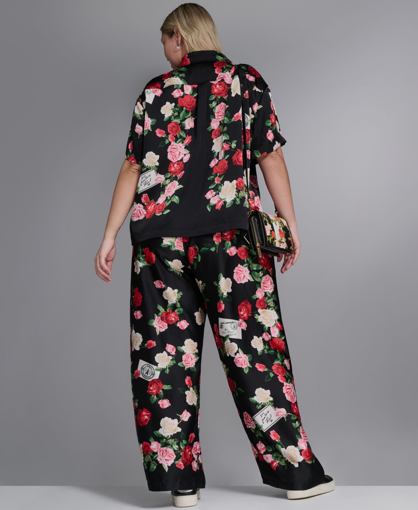 Женские брюки KARL LAGERFELD PARIS Plus Size Mid-Rise Floral-Print Pull-On, цвет: Чёрный разноцветный — фото 10