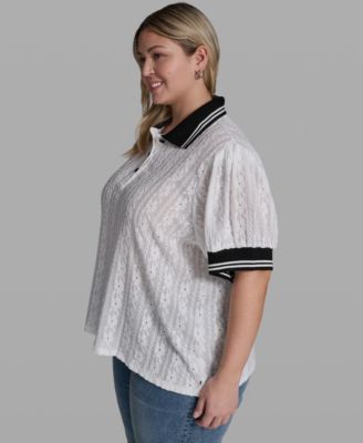Plus Size Collared Button-Front Blouse