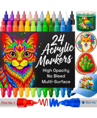 24 Paint Markers Rock Fabric Wood Glass Dual-tip Pens Coloring Books Adults Teens Art Craft Supplies Gift