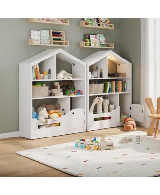 Kids Bookshelf and Toy Organizer, Wooden Toddler Bookcase, Dollhouse Shelf for Playroom, Bedroom, Classroom