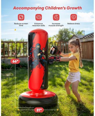 Punching Bag for Kids, 66 Inch Stable Inflatable Boxing Bag with Boxing Gloves, Stand Kids Punching Bag Toy for Boys