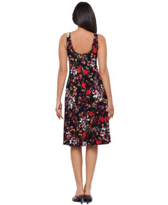 Women's Botanical Floral Scoop Neck Midi Dress