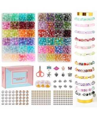 48 Colors, 1300 Pcs, Glass Beads Bracelet Making Bicolor Crackle Round Crystal DIY Art Crafts Decoration 8mm
