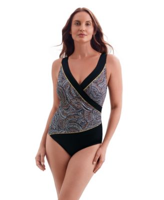 Women's Texture Luxe Pipe Side Shirred Surplice Long Torso One-Piece Swimsuit