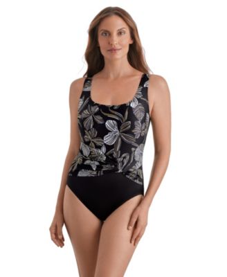 Women's Twist Pull Sash Tank Long Torso One-Piece Swimsuit