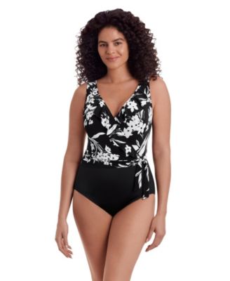 Women's Sweet Siren Ruffle Front Sash Surplice Long Torso One-Piece Swimsuit