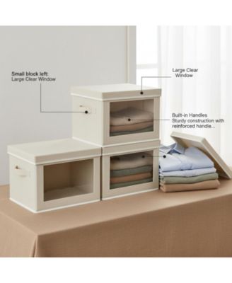 Stackable Storage Bins With Lids Foldable Closet Organizers Transparent Window Removable Lids Firm Handles 4 Pack