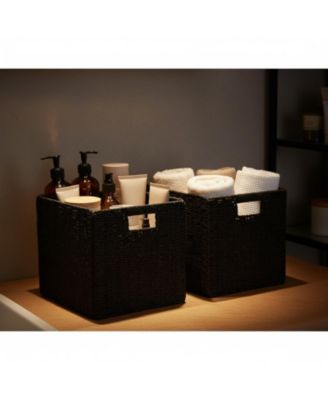 3 Pack Wicker Storage Baskets Foldable Handwoven Square Organizer Bins Rustic Decorative Shelf Closet Organizers