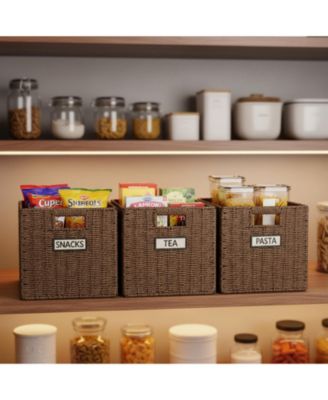 3 Pack Wicker Storage Baskets Foldable Handwoven Square Organizer Bins Rustic Decorative Shelf Closet Organizers