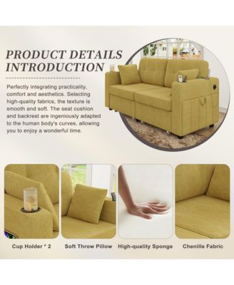 Compact Loveseat Sofa, 67" Chenille 2-Seater Couch Featuring Storage, USB Charging and Cup Holder for Small Spaces