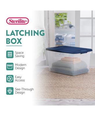 64 Quart Latching Plastic Storage Container Tote, Marine Blue, 12 Pack