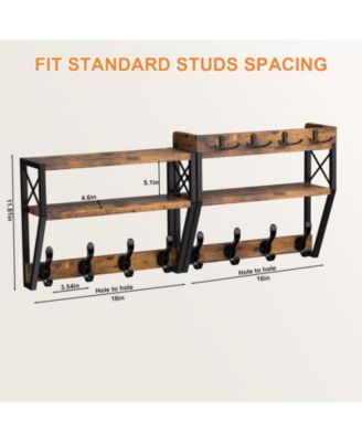 Upgraded 32" Wall Mount Coat Rack 4 in 1 with Shelf 12 Hooks Entryway Organizer Mail Holder