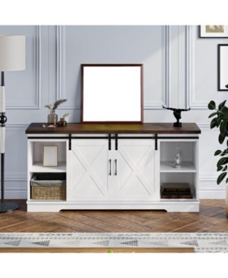 Farmhouse TV Stand for 65" TV, Sliding Barn Door, Adjustable Shelves, Modern Media Console for Living Room