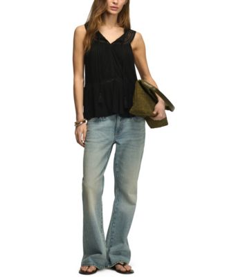 Women's Peplum Lace Trimmed Sleeveless Tank