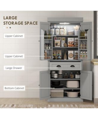 71" Kitchen Pantry Cabinet with Large Storage and LED Lights,