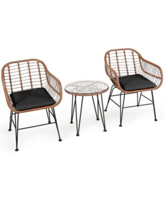 Rattan Bistro Set 3 Piece Patio Furniture with Cushions