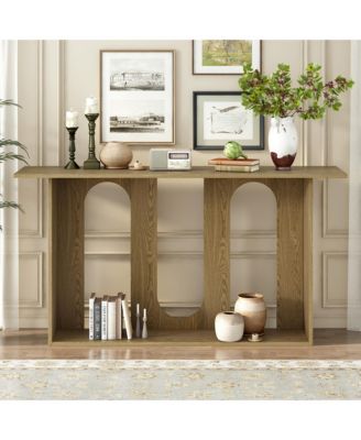 Modern Curved Ash Veneer Console Table With Shelf For Hallway Foyer Corridor