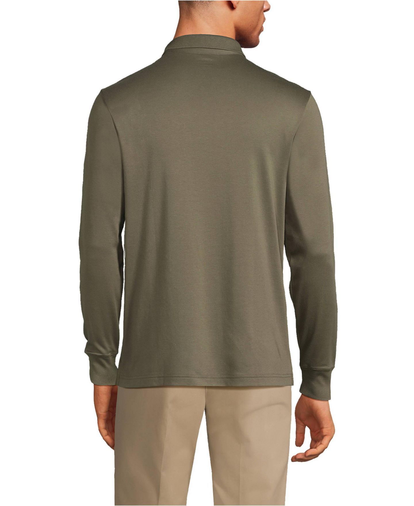 Мужское поло Lands' End Long Sleeve Cotton Supima Polo Shirt with Pocket, цвет: Тёмно-зелёный мох — фото 2