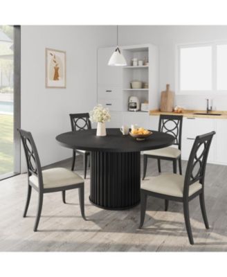 Dining Table for 4-6 People, Circle Kitchen Table with Cross Base, Farmhouse Wood Dinner Table for Apartment, Walnut Brown