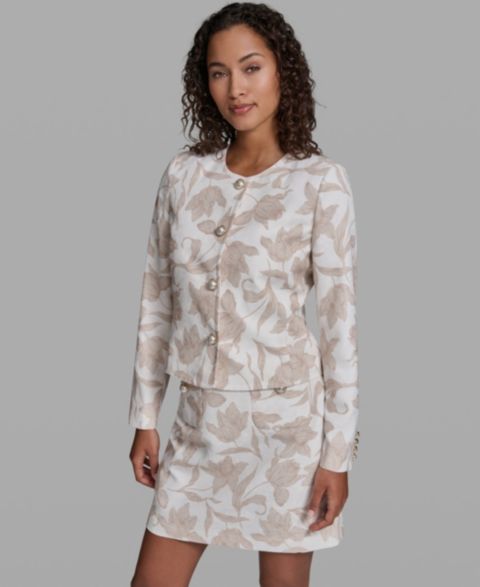 Женские куртки KARL LAGERFELD PARIS Women's Floral Printed Cropped Woven Jacket