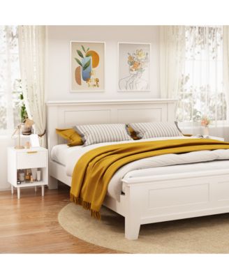 Modern White Nightstand with Gold Handle One Drawer and Open Shelf