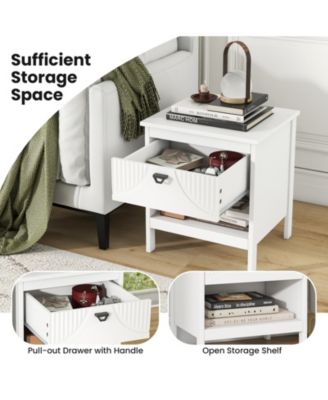 2-tier Wood Nightstand with Drawer and Open Storage Shelf for Bedroom