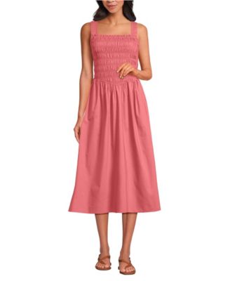 Women's Poplin Smocked Bodice Midi Dress